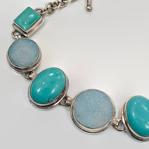 Turquoise Bracelet, Druzy,Sterling Silver, Drusy, Vintage Bracelet, Multi Stone - Picture 3 of 6